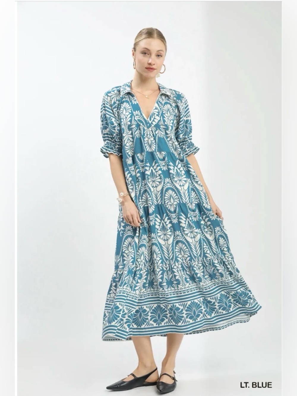 Umgee Two tone Border Print Midi Dress🛍️